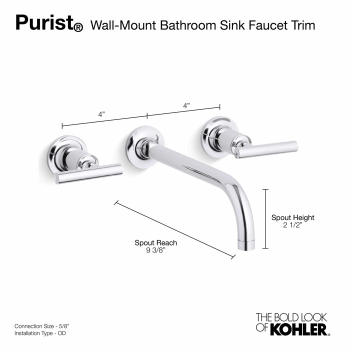 K-T14414-3-CP,BGD,SN Kohler Purist® Wall Mounted Bathroom Faucet ...
